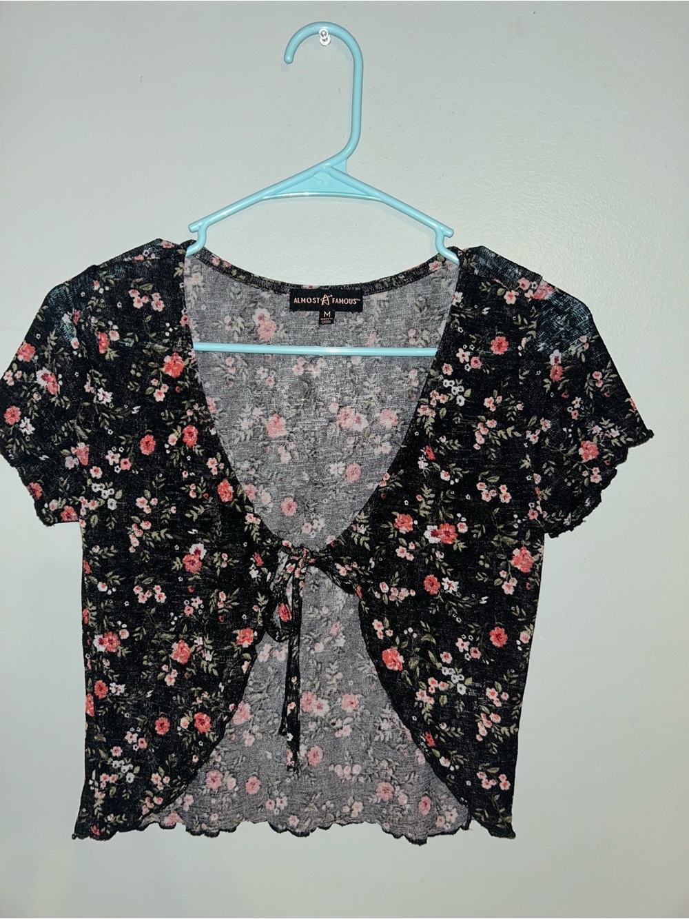 Almost Famous Black Floral Tie-Front Crop Top - Floral Print